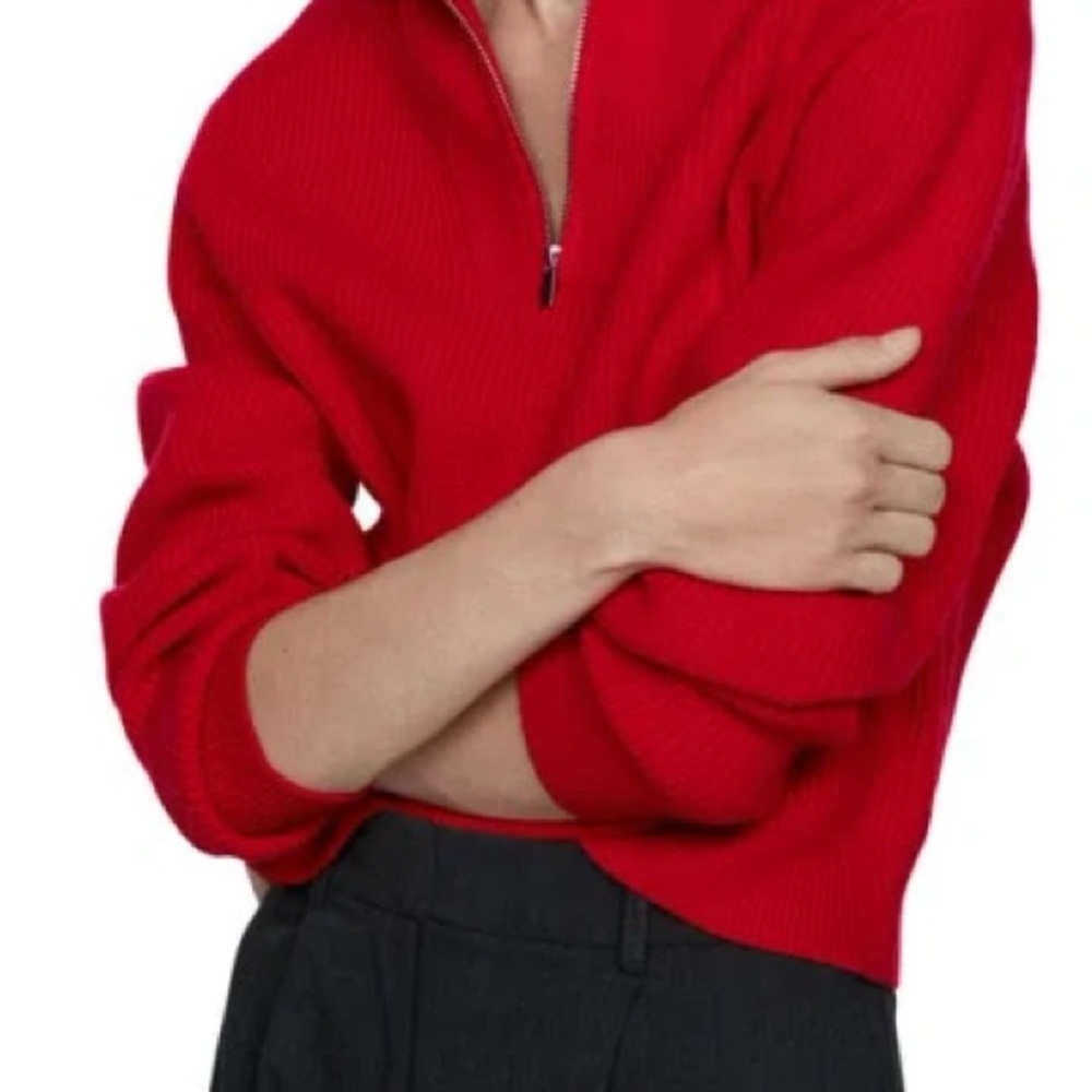 Mango Red Half-Zip Women's Sweater